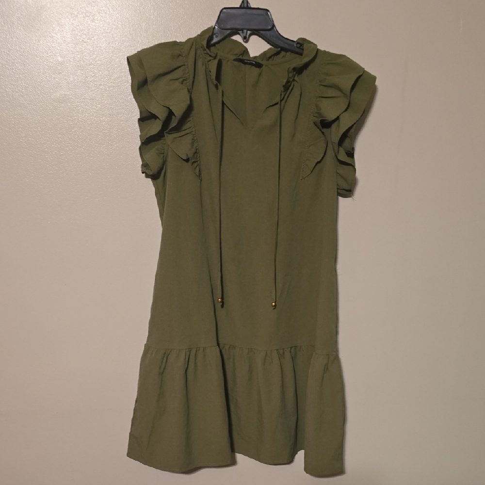 Dokotoo Ruffle Sleeve Mini Dress‎ Green Womens Size Large - Picture 2 of 4